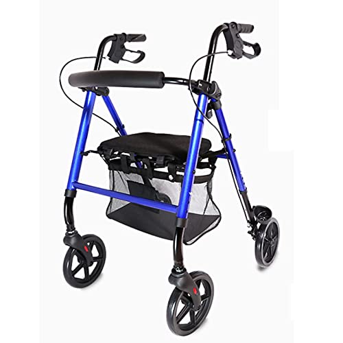 Gehhilfen für Senioren mit Sitz und Korb, 4 Räder, leicht, verstellbar, Rollator für Behinderte, Gehhilfen für ältere Menschen, Erwachsene, Gehstabilisator, blauer Lichtstern