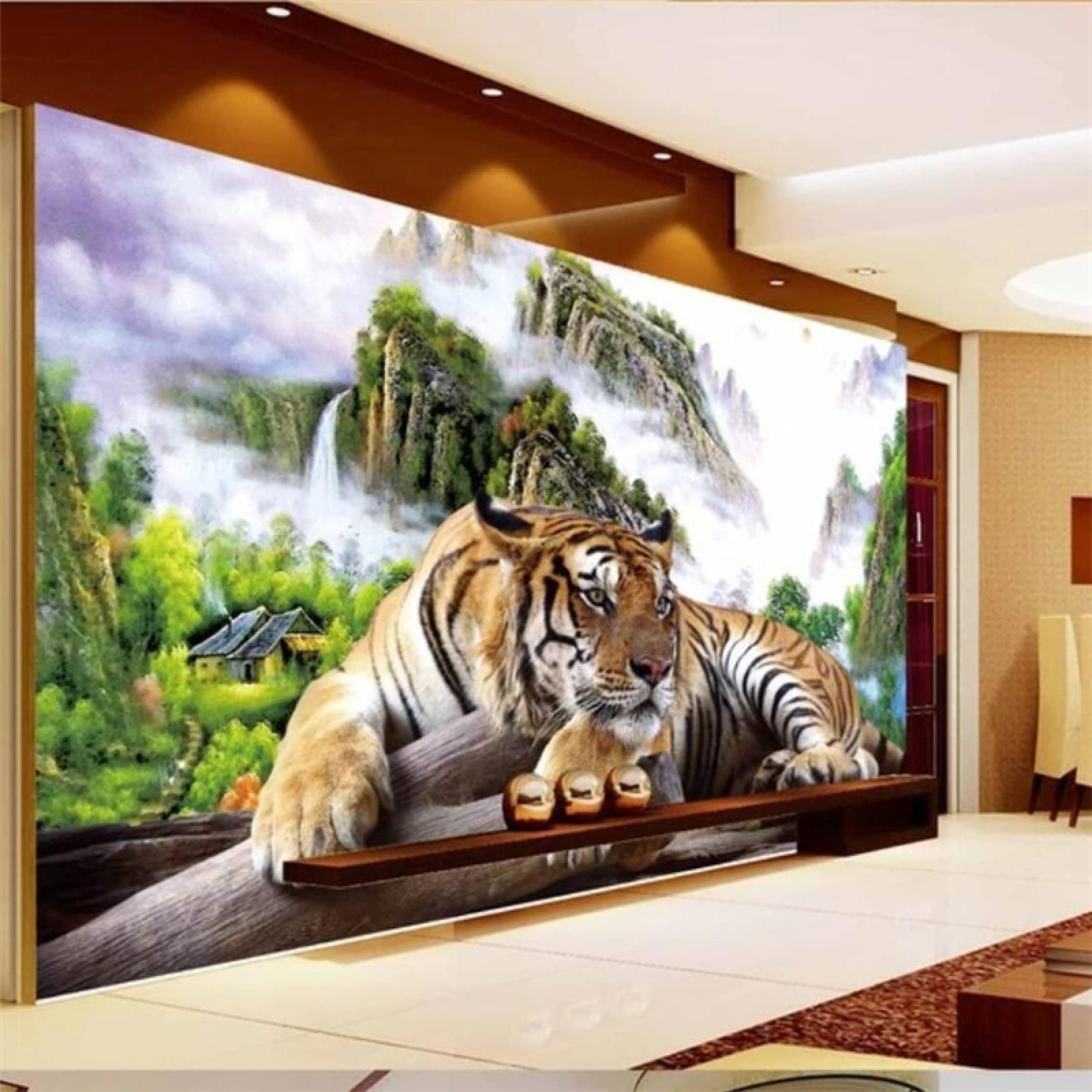 3D großes Wandbild Stein als roher wilder Tiger Dominant TV Sofa Wohnzimmer Hintergrundbild TV Wandbild Tapete Wanddekoration fototapete 3d Vlies wandbild Schlafzimmer-150cm×105cm