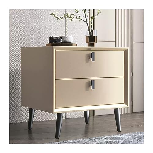 Nachttische Ganzholz-Nachttisch, moderner, einfacher Schlafzimmer-Nachttisch mit zwei Schubladen, kleiner einfarbiger, erhöhter Schrankbeine, Nachttischmöbel Nachtschrank(Beige,M)