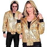 W WIDMANN MILANO Party Fashion - Party Fashion Bomberjacke mit Kapuze, Pailletten Jacke, Party Outfit, Disco