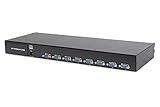 DIGITUS Modularer KVM Switch für DIGITUS KVM Konsolen, 8 VGA Ports, 8x Serveranschlusskabel (VGA, USB, PS/2), kaskadierbar, Schwarz