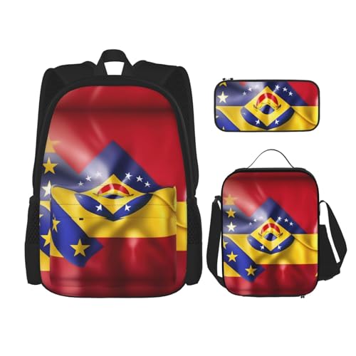 YQxwJL 3-in-1-Rucksack-Büchertaschen-Set, blauer Schmetterlings-Druck, lässiger Reiserucksack, mit Federmäppchen, Lunchtasche, Flagge Venezuelas, Einheitsgröße