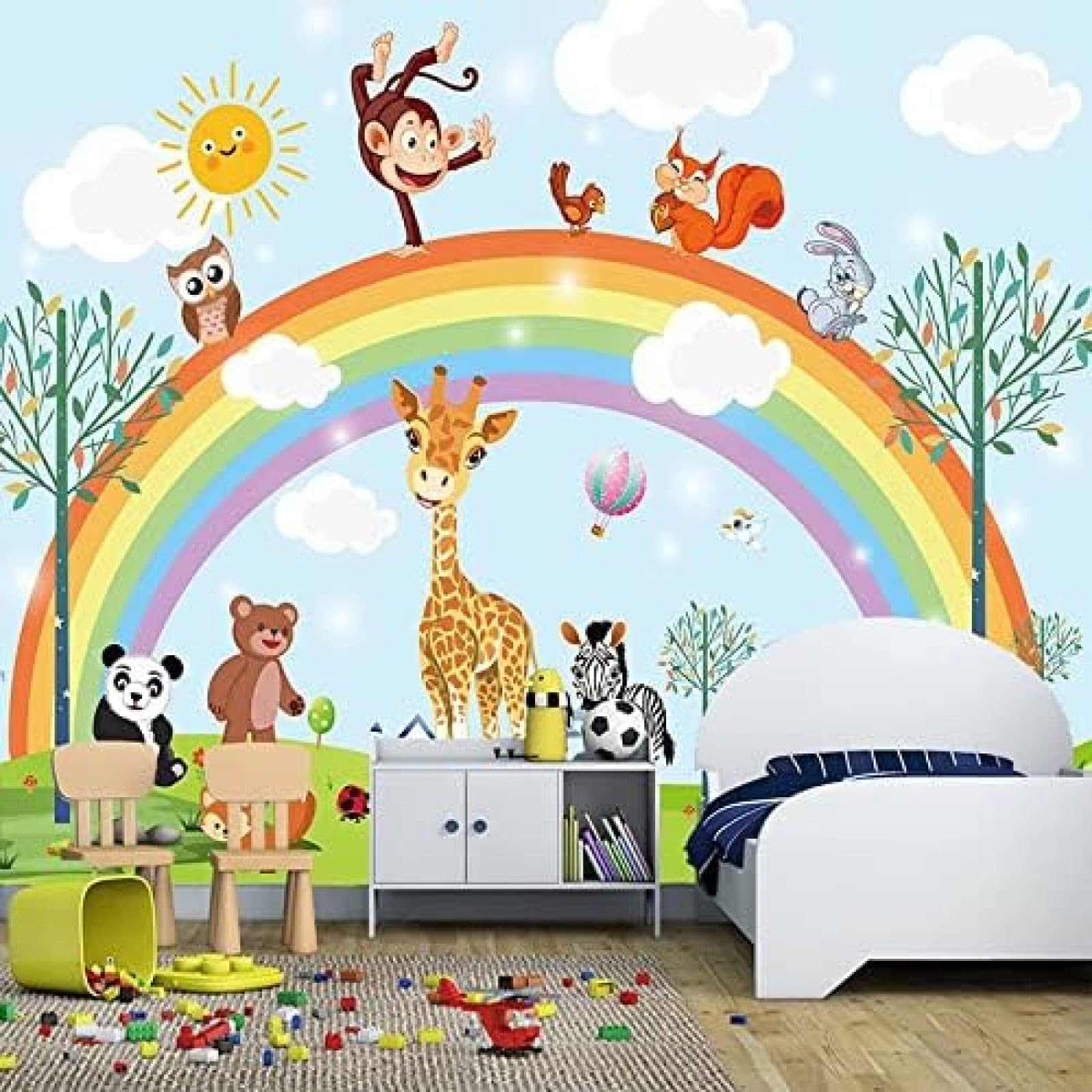 XLMING Cartoon Regenbogentier Kindergarten Kinderzimmer 3D Tapete Wohnzimmer Sofa Schlafzimmer Esszimmer Home Dekoration Wand-300cm×210cm