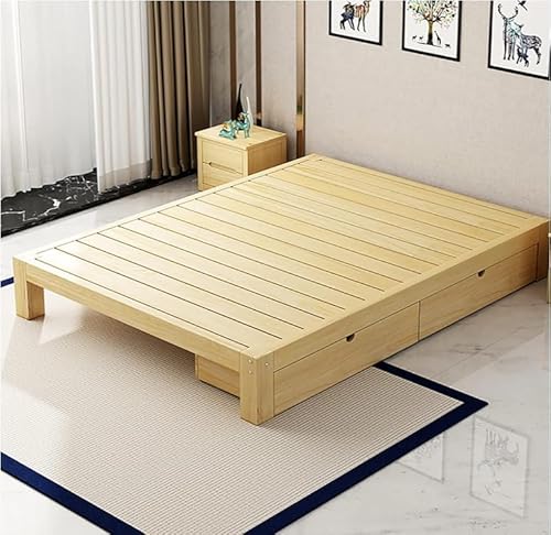 Skandinavisches Bettgestell, Massivholzbettgestell, Japanisches Bettgestell, Bodenbettplattform mit Aufbewahrungsschublade, 12" hohes Naturholzbodenbettgestell für Schlafzimmer, 120×190×30 c