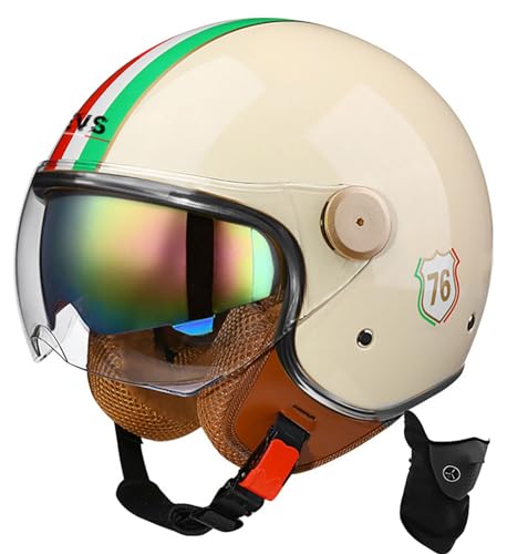 Offener Helm, Motorrad-Halbhelm, DOT/ECE-Zugelassener Motorrad-Sturzhelm Mit Sonnenblende, Retro-Vintage-Stil, Motorrad-Vespa-Jet-Helm Für Kinder, Jugendliche, Männer Und Frauen 6,L 58-59cmn