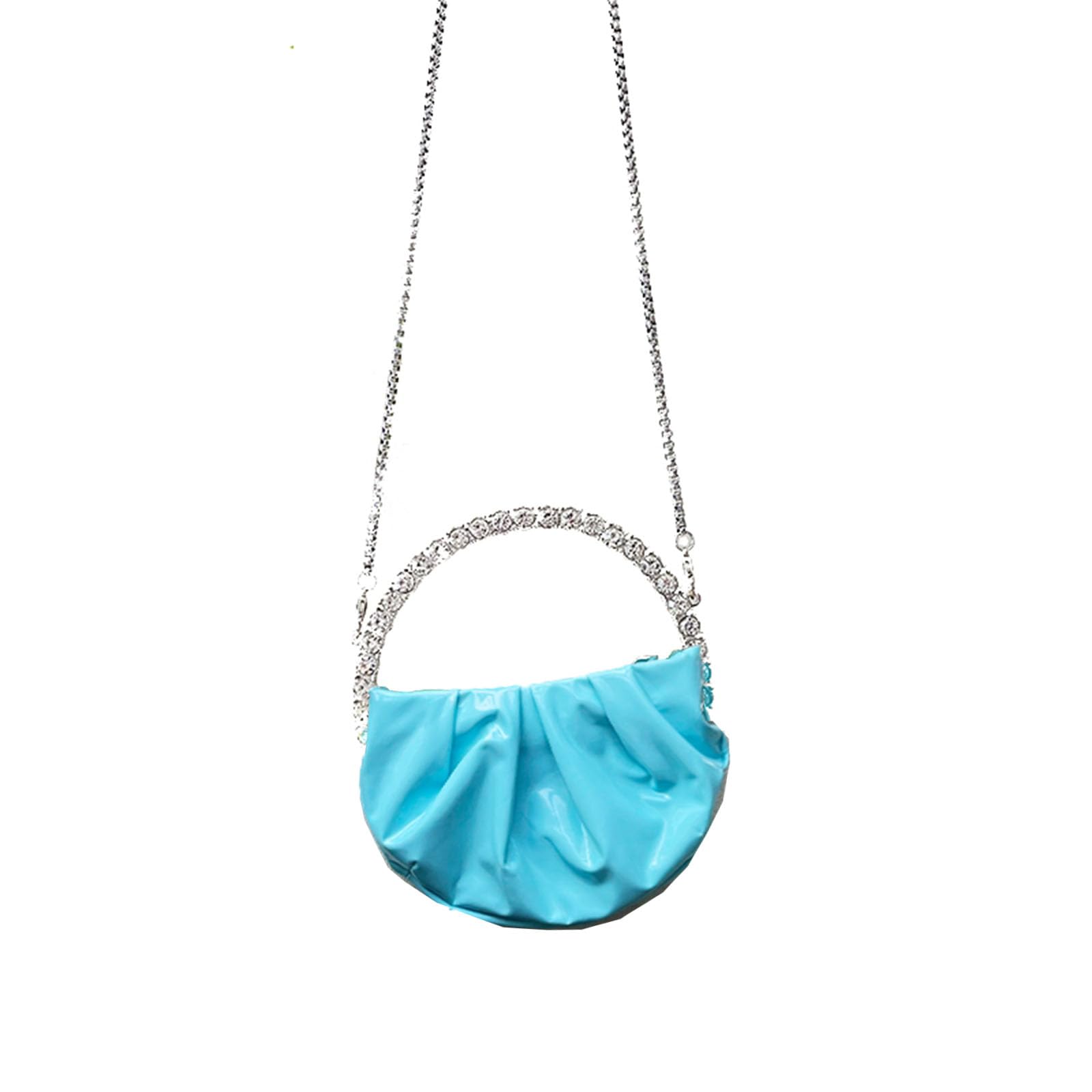 ohodhmnu Damen-Tragetasche, modische Henkeltasche, Abendtasche, Halbmond, rund, Abendessen, Geldbörse, Hochzeit, Party, Kette Schultertaschen, himmelblau, no flower