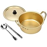 AHIER Ramen Pot, koreanischer Ramen-Kochtopf mit Deckel, Löffel und Essstäbchen (1 Paar), koreanischer Ramen-Nudeltopf, schnelles Erhitzen für Küchen-Kochgeschirr (Doppelgriff) (16 cm)