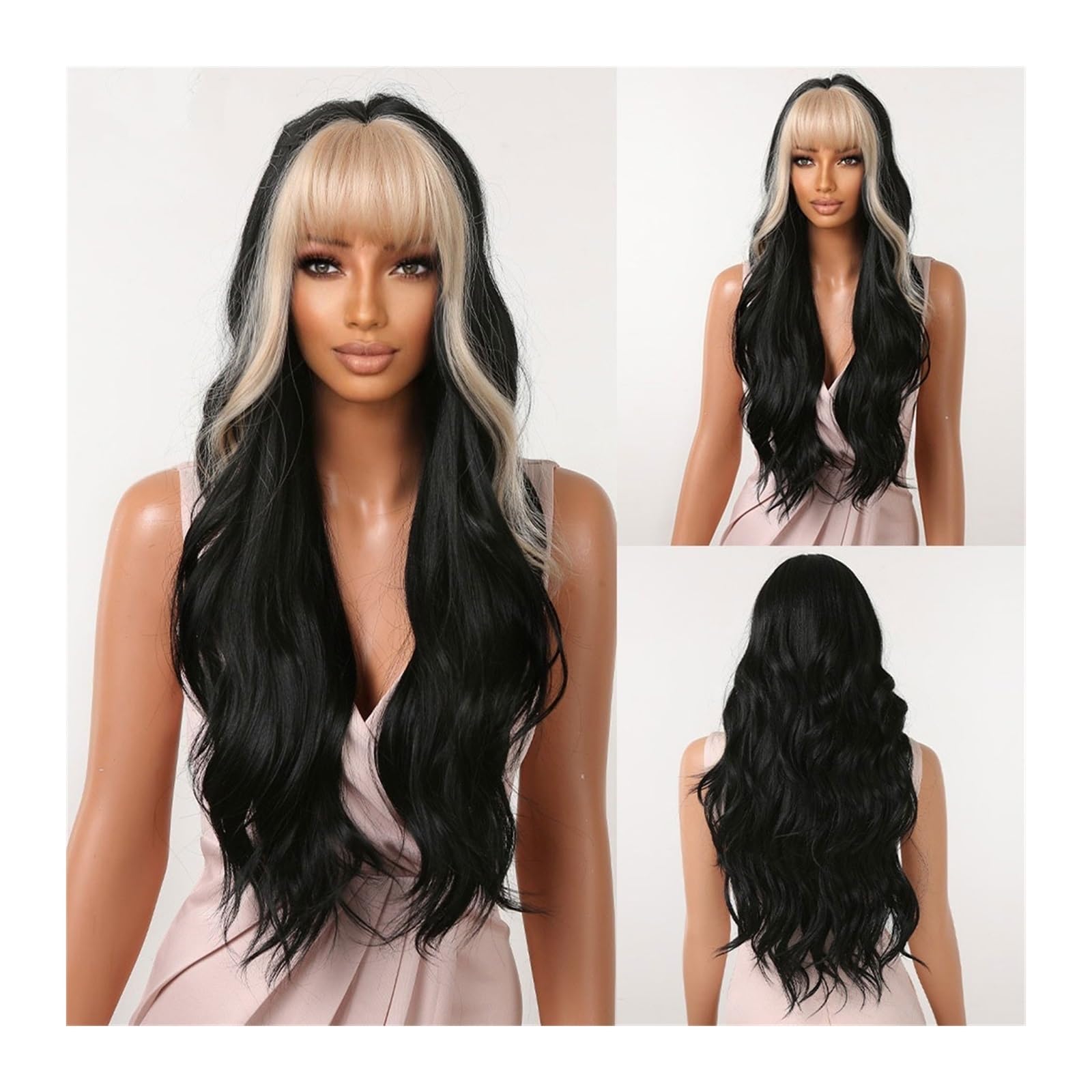 Perücken Lange natürliche Wellen-Orange-Synthetik-Perücken mit vollem Pony for schwarze Frauen, tägliche Halloween-Cosplay-Perücken, Haar, hitzebeständige Faser Damenperücke(Wig-LC2074-5)