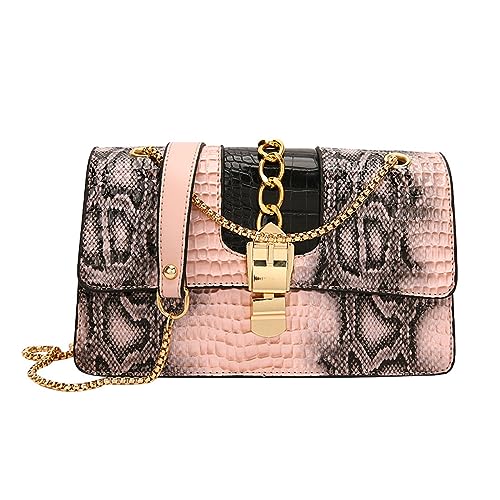 ohodhmnu Damen Tragetasche, Mode Stein Muster Kette Handtasche für Frauen Vielseitige und Stilvolle Umhängetasche, rose, black strap