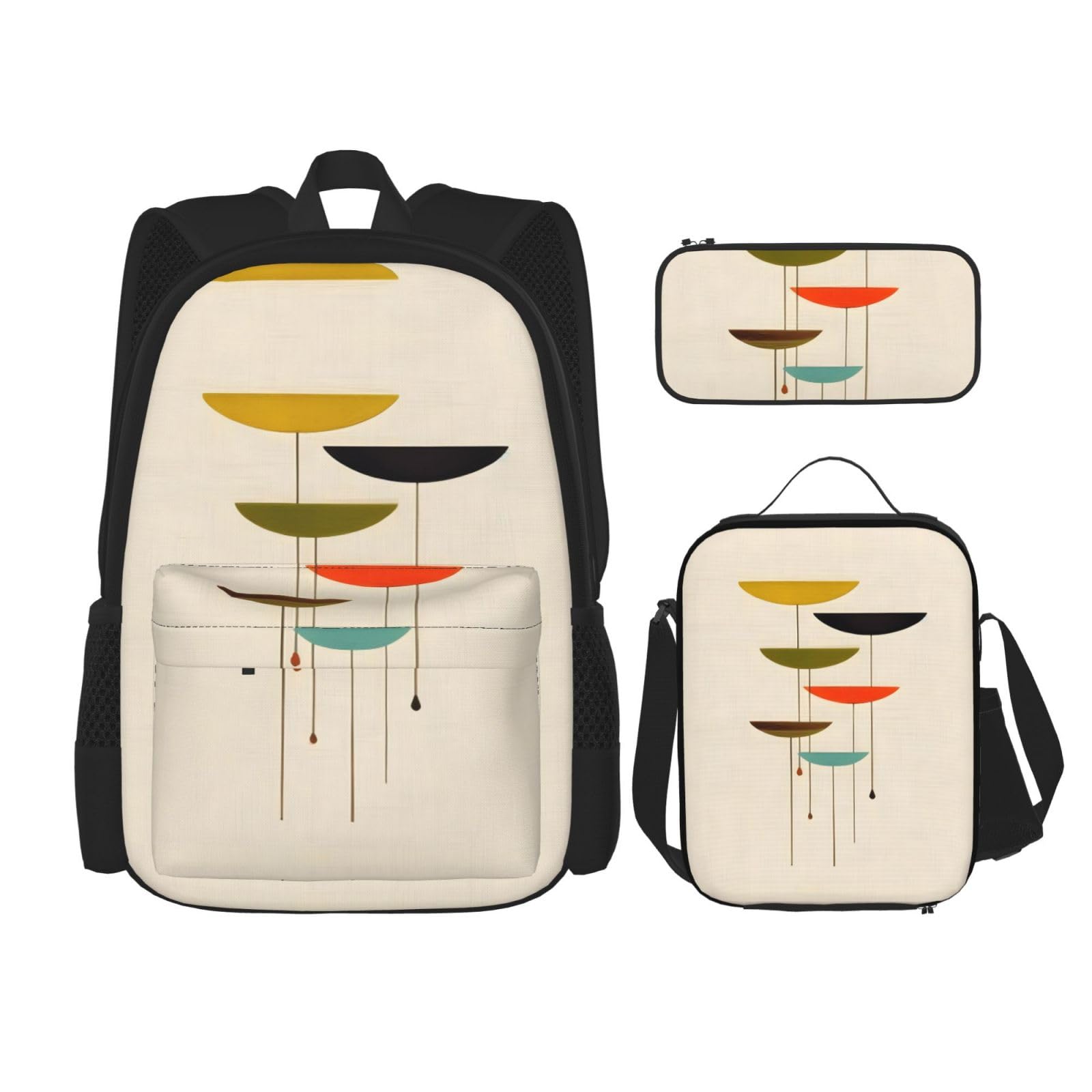 YQxwJL 3-in-1-Rucksack-Büchertaschen-Set, Indianer-Muster, lässiger Reiserucksack, mit Federmäppchen, Lunchtasche, Moderne Drucke aus der Mitte des Jahrhunderts, Einheitsgröße