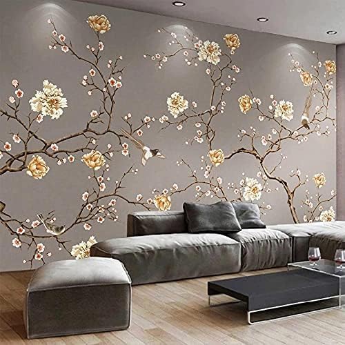 XLMING Gestaltung Eines Volksliedes Mit Blumen Und Vögeln Küche Esszimmer Arbeitszimmer Wohnzimmer TV Hintergrund Wand 3D Tapete-350cm×256cm