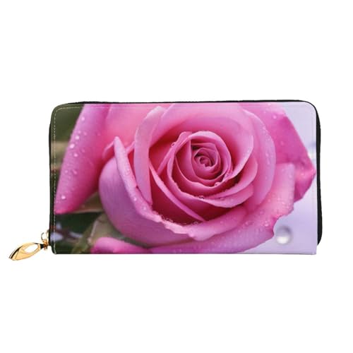 DENMER Lila Blume Leder Geldbörse Kunstleder mit metallischem Reißverschluss geräumiges und stilvolles Accessoire für moderne Frauen Produkt, Rosa, Einheitsgröße, Modern