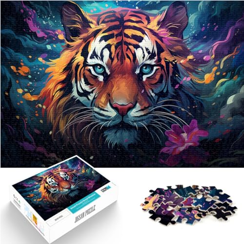 Puzzles Bunter, wütender Tiger, 1000 extragroße Teile, Holzpuzzle, jedes Teil ist einzigartig – anspruchsvolles, unterhaltsames Spiel für die ganze Familie, 1000 Teile (50 x 75 cm)