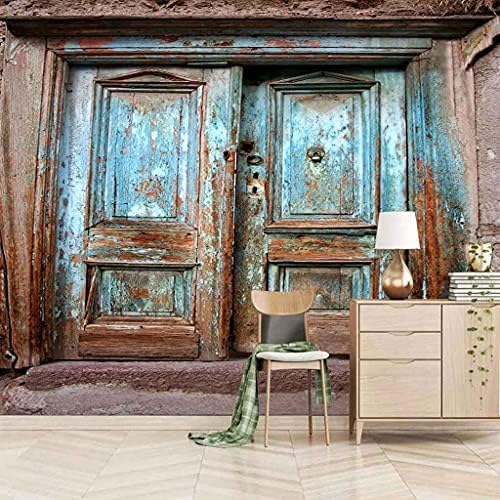 Poster Blau Shabby Holztür 3D Tapeten Wanddekoration Fototapete Sofas Wohnzimmer Wandbild Schlafzimmer-300cm×210cm