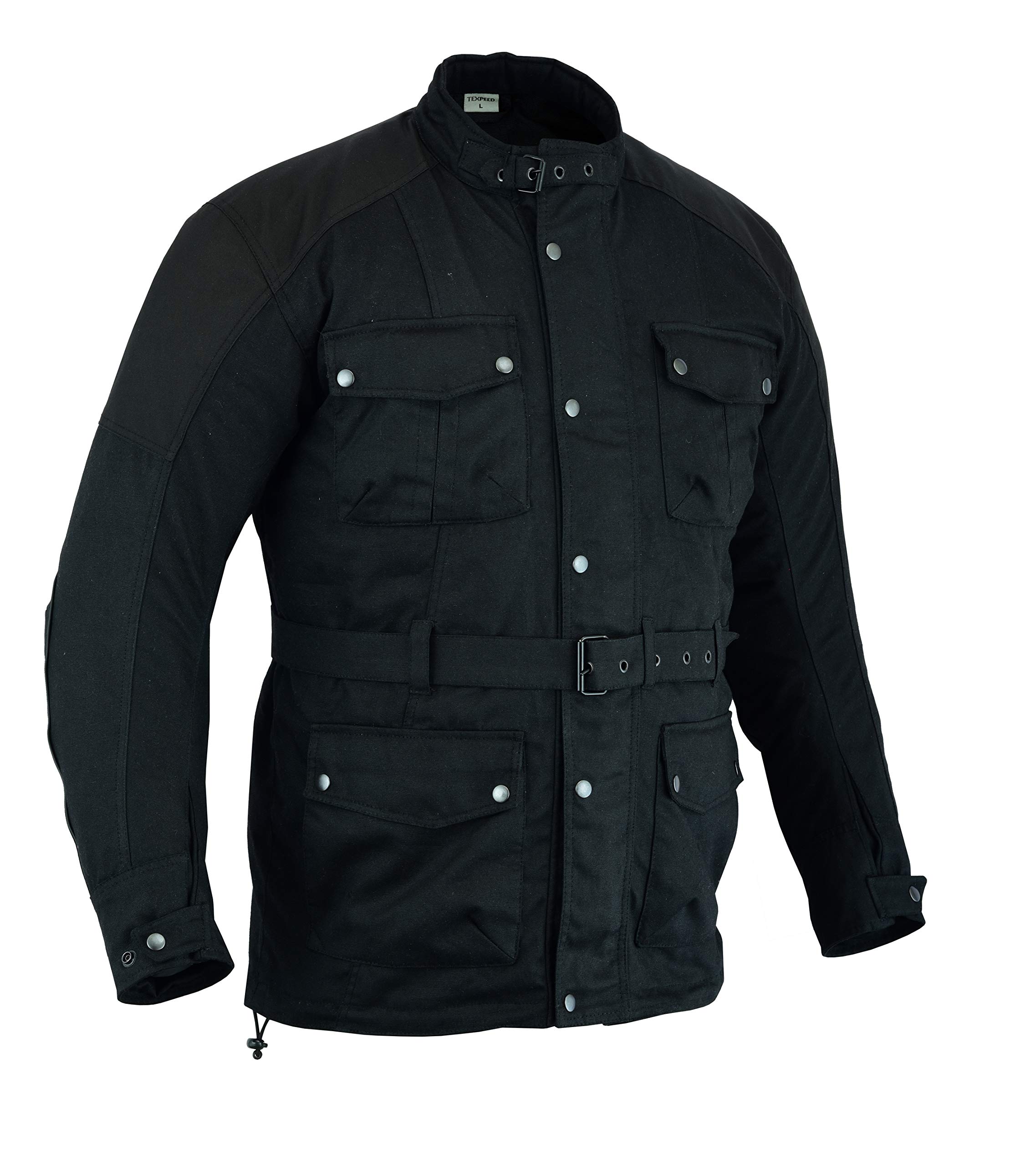 Texpeed Gewachste Baumwolle Motorradjacke herren mit protektoren - Motorrad Biker Wasserdicht Jacke Mit Rüstung (EN 1621-1) Schwarz - 5XL