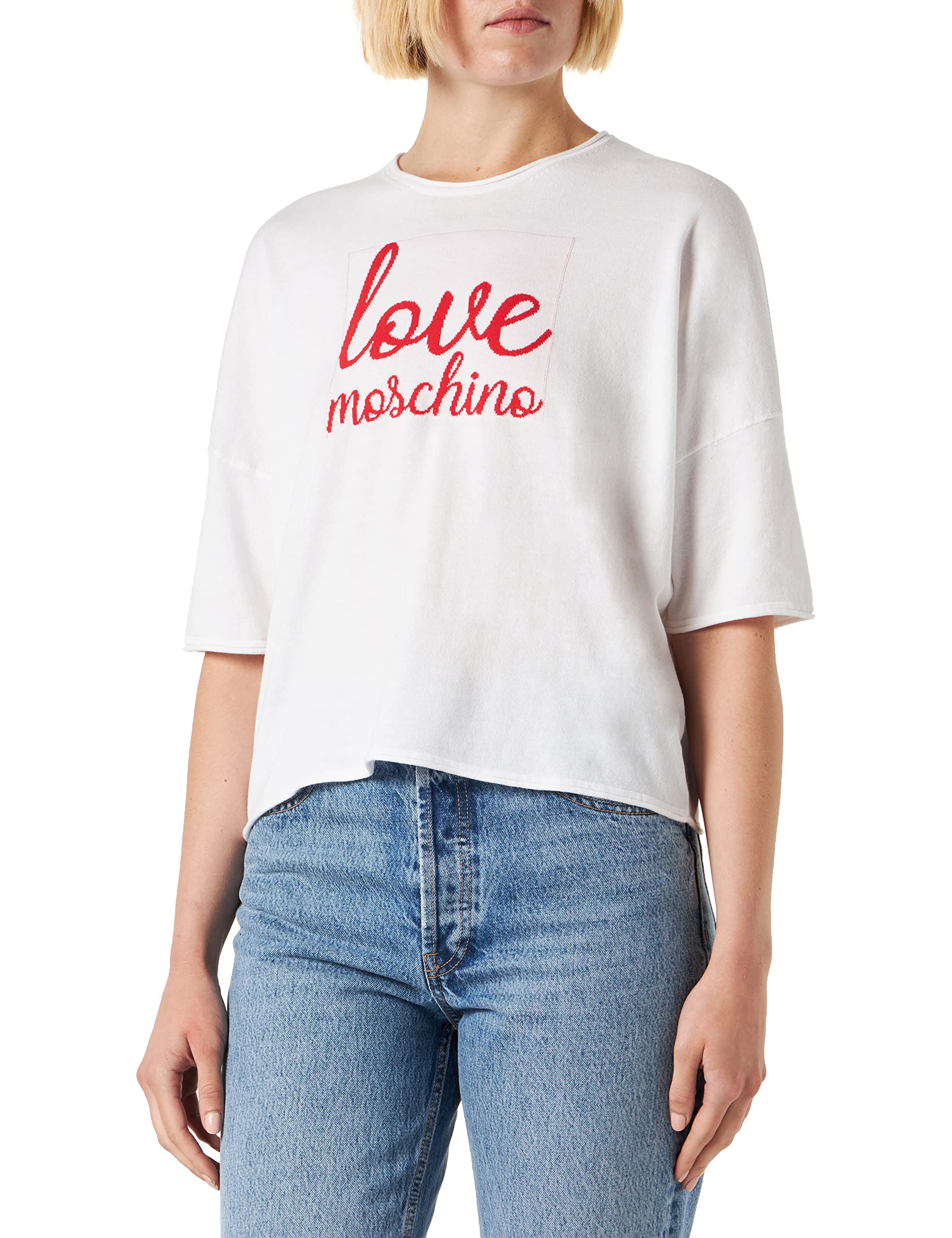 Love Moschino Women's Oversize fit Short-Sleeved top, Optical White, 40