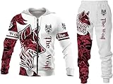 RIAAJ Herren Anzug Löwe Wolf 3D gedruckt Hoodie Hose Anzug Herren Herbst Freizeit Trainingsanzug Tiere (F2,2XL)