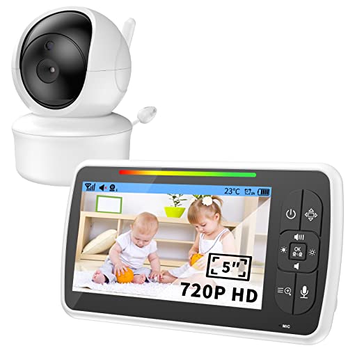 Babyphone mit Kamera 5'' Baby Monitor 720P Video Babyphone LCD Bildschirm Infrarot Nachtsicht VOX Zwei Wege Audio ECO Modus 3000mAh Akku 2x Zoom 300m Reichweite Remote PTZ Musik Timer Temperatur