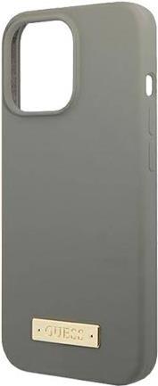 GUESS Hard Cover Silicone Logo Plate MagSafe Grey, für iPhone 13 Pro Max, GUHMP13XSPLG (GUHMP13XSPLG)