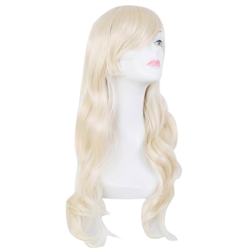 AnimeKostüm,Cosplay Perücke, Synthetisches hitzebeständiges langes gewelltes blaues Frauenhaarkostüm Karneval Halloween Masque Party Salon Haarteil(Blonde)