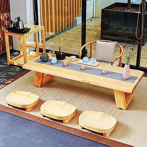 SnamicE Japanischer Bodentisch, Niedriger Tisch für, Tatami-Teetisch, Couchtisch zum Sitzen auf dem Boden, Natürlicher Holz-Beistelltisch, Sofa- und Konsolentische