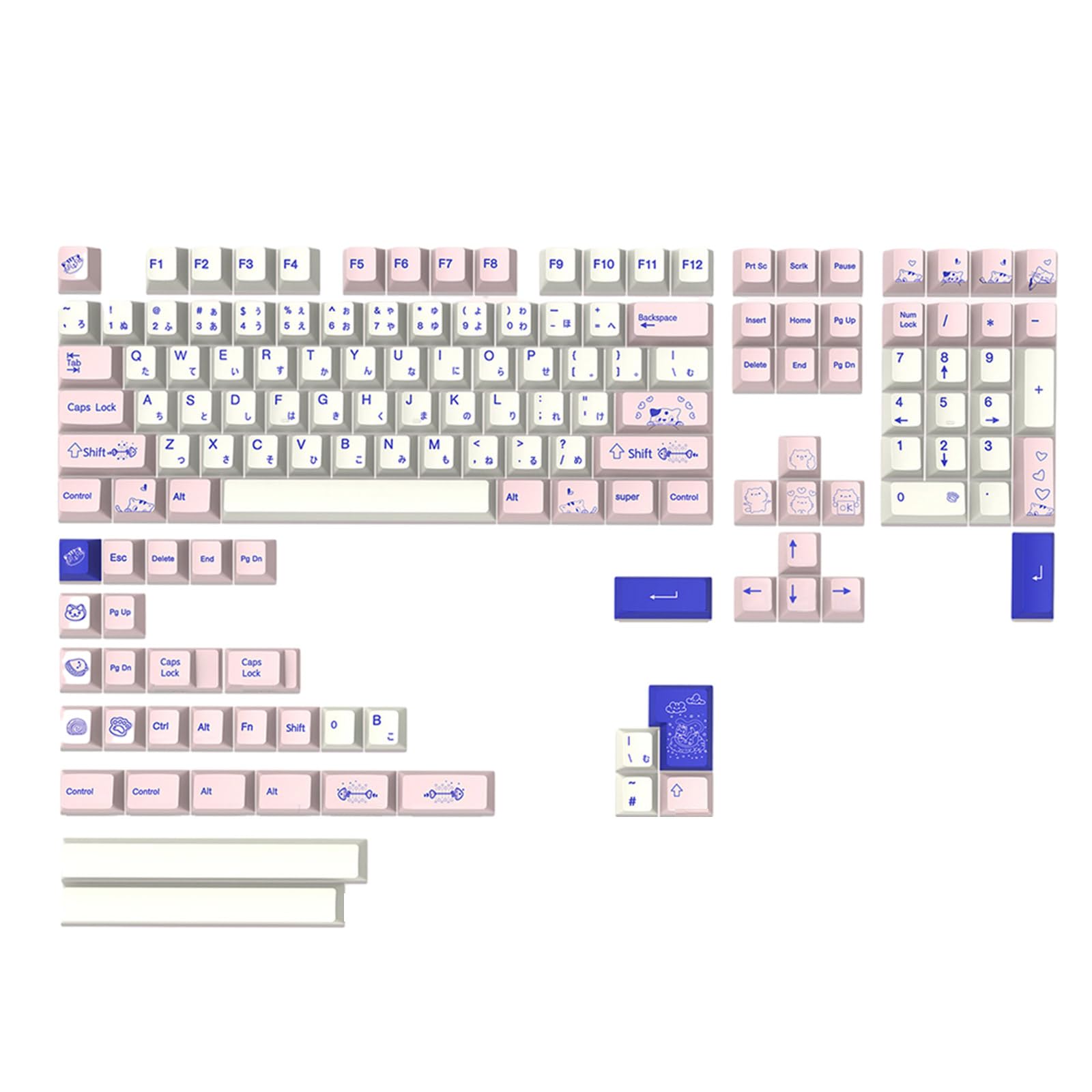 Keycaps 145 Pussycat Theme Dye Sublimation Keycap Set CherryProfile Personalisiert für mechanische Tastatur