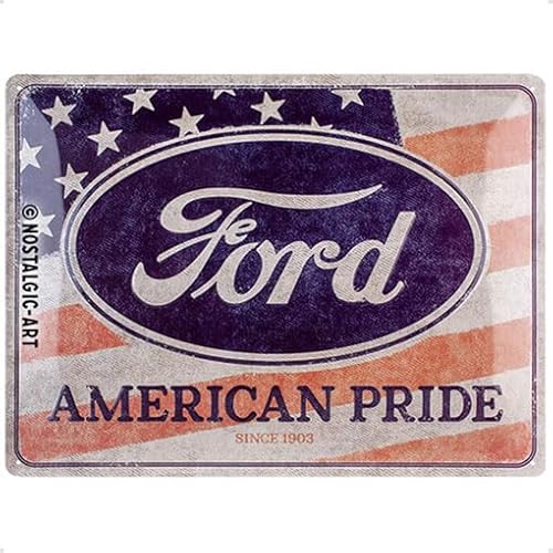 Nostalgic-Art Retro Blechschild, 30 x 40 cm, Ford – American Pride US Flag – Geschenk-Idee für Ford Fans, aus Metall, Vintage Design