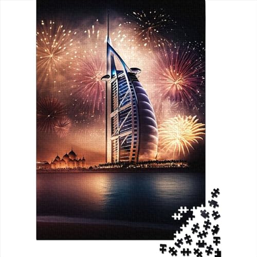 Feuerwerk Dubai Holzpuzzle für Erwachsene und Jugendliche mit 1000 Teilen für Erwachsene Schwierige Puzzles Puzzles für Erwachsene Teenager 75x50cm