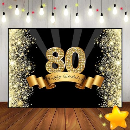 Alles Gute zum 80. Geburtstag Fotografie Achtzig Geburtstag Party Hintergrund Gold 80 Jahre alt Dekor Hintergrund Banner Poster Dekoration 210X150cm