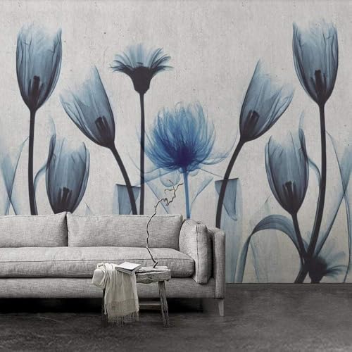 Minimalistische Blaue Blumen 3D Tapete Poster Restaurant Schlafzimmer Wohnzimmer Sofa TV Dekorative Wand-400cm×280cm