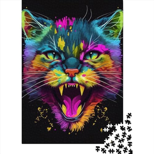 Puzzle für Erwachsene mit 1000 großen Teilen, Katze, Pop-Art, Tier, wütend, Puzzle für Erwachsene und Teenager, Lernspiele, Heimdekorationspuzzle. 75 x 50 cm