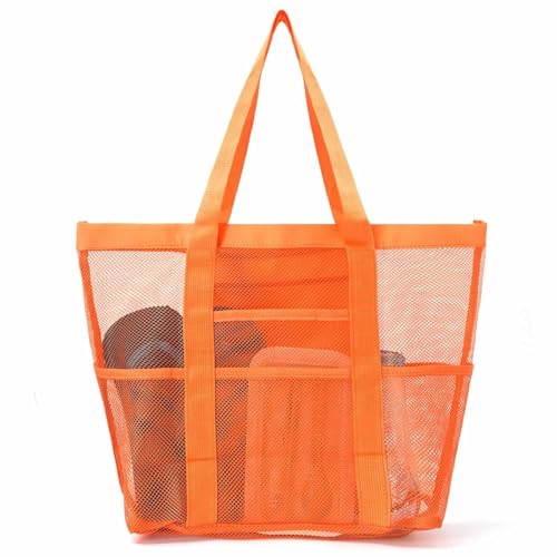 UOSIQOTE Kleine Netz-Strandtasche, wasserdicht und sanddicht, Strand-Handtasche, Strandurlaubstasche mit 8 Taschen, kann Spielzeug, Strandtücher, Wasserflaschen, Strandzubehör, tragbare Strandtasche