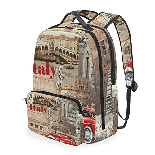 MONTOJ Rucksack mit abnehmbarer Kreuztasche, Motiv: Italienische Architektur, Rot