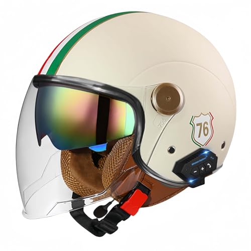 Motorradhelm, Offener Halbhelm Mit Sonnenblende, Retro-Vintage-Stil, Motorradhelm Für Jugendliche, Männer Und Frauen, DOT/ECE-Geprüft R,L59-60CM