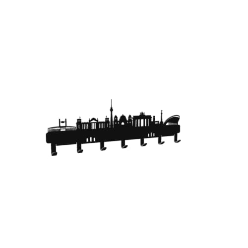 steland metallmanufaktur® Köln Skyline Schlüsselboard aus Stahl, Schlüsselbrett und Halterung für Schlüssel, Jacken, Handtücher (Schwarz, Berlin)