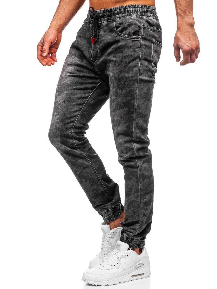 BOLF Herren Jeans Jogger Denim Style Sweathose Jogg Jeans Used Look Jeanspants Destroyed Freizeit Casual Style Slim Fit Narrow Leg RESALSA RB9486DT Schwarz S [6F6]