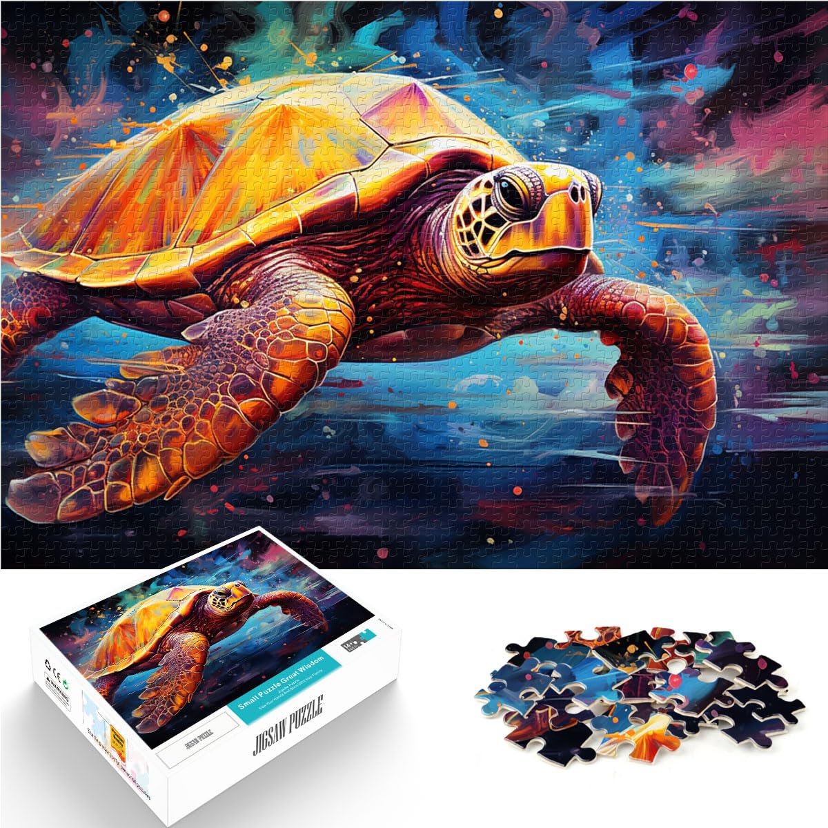 Puzzle-Spiele, farbenfrohes psychedelisches Schildkrötentier, 1000-teiliges Puzzle für Erwachsene, Holzpuzzle als Geschenk für die ganze Familie, 1000 Teile (50 x 75 cm)