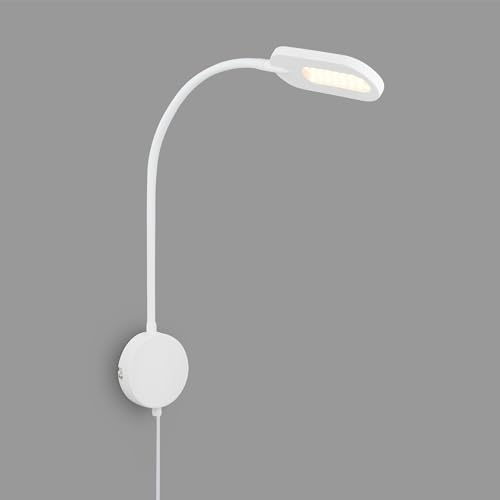 BRILONER – Leselampe, Wandleuchte Innen, LED Lampe, Wandlampe Innen, Schwenkbar, Dimmbar, Touchbedienung, Steckdosenlampe, Weiß