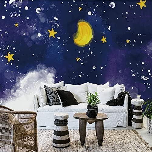 XLMING Bilder Von Handgezeichneten Blauen Himmel Cartoon Sterne Und Mond Küche Esszimmer Arbeitszimmer Wohnzimmer TV Hintergrund Wand 3D Tapete-350cm×256cm