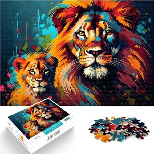 Puzzle zum Verschenken, bunte Löwenfamilie, 1000-teiliges Puzzle, Lernspiele, Holzpuzzle zum Stressabbau, schwierige Herausforderung, 1000 Teile (50 x 75 cm)