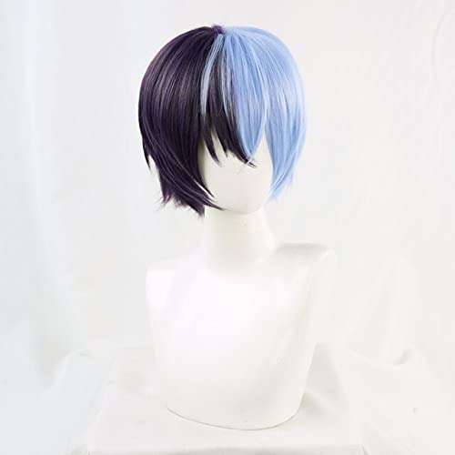 LINLINCD-Wig Anime Cosplay Aoyagi Touya Cosplay Perücke blau lila gemischt kurz hitzebeständig Kunsthaar Halloween Rollenspiel Karneval Party+Perückenkappe