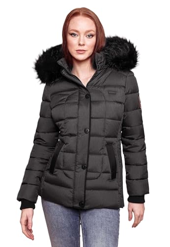 MARIKOO warme Damen Winter Jacke Steppjacke Winterjacke gesteppt Parka B391 [B391-Unique-Schwarz-Gr.M]