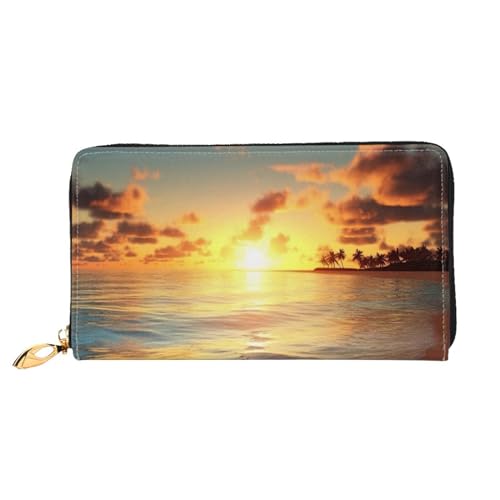 DENMER Beach Sunrise Ledergeldbörse, Kunstleder mit metallischem Reißverschluss, geräumiges und stilvolles Accessoire für moderne Frauen, Strand Sunrise, Einheitsgröße, Modern