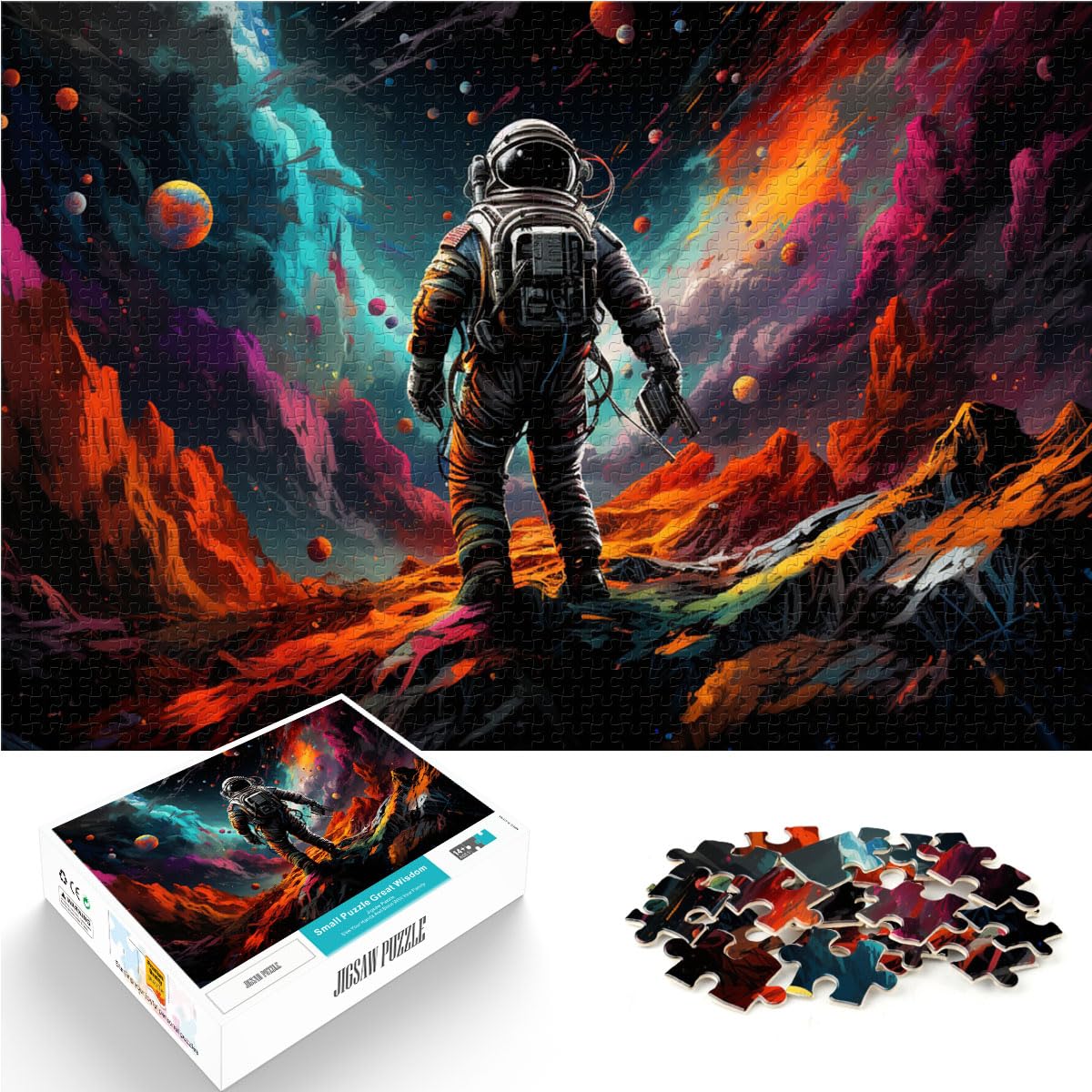 Puzzle für farbenfrohe, psychedelische, galaktische Astronauten, 1000-teiliges Puzzle für Erwachsene, Holzpuzzle, schwieriges, schweres Puzzle, 1000 Teile (50 x 75 cm)