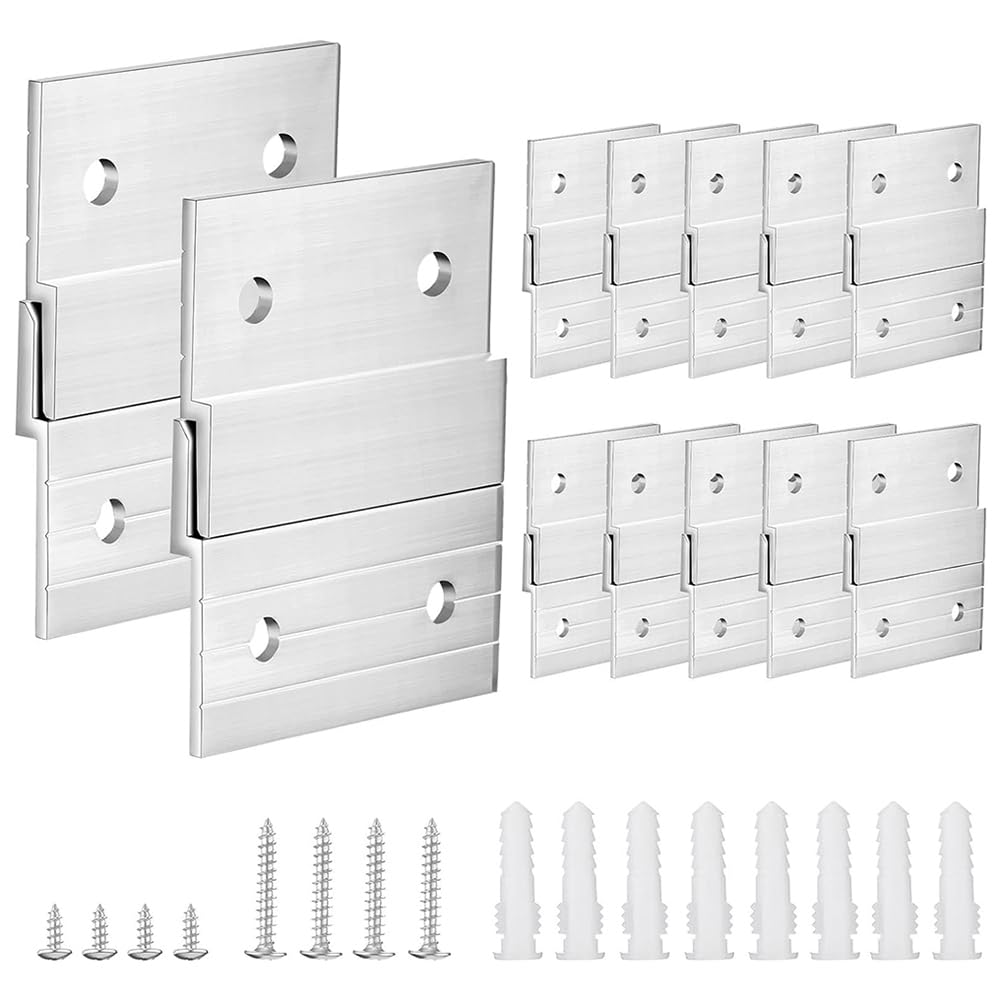 Kiudduy Hardware-Kit Aufhängen Von Französischen Sperrholz-Bilderhaken, Wandhalterungs-Hardware-Kit, Aluminium-Z-Stangenaufhänger, 24-Teilig