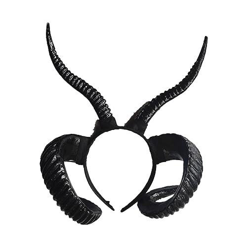 Avejjbaey Realistisches Ziegenhorn Stirnband Erwachsene Cosplay Kostüm Großes Horn Hairhoop Halloween Kopfschmuck ComicShow Kopfbedeckung