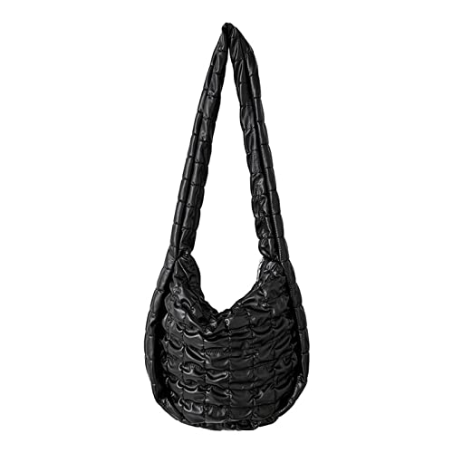 ohodhmnu Damen-Tragetasche, plissiert, gerüscht, modische Handtaschen für Damen, Mädchen, PU-Leder, Schwarz , with scarf