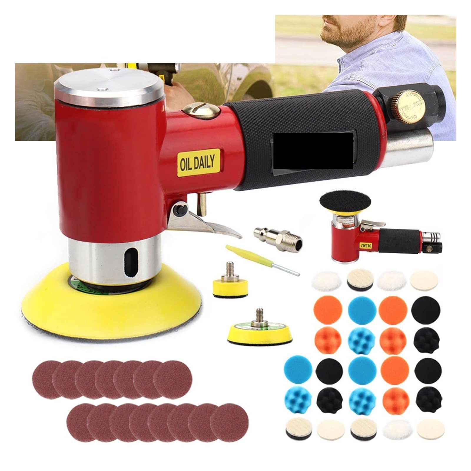 Poliermaschine mit variabler Geschwindigkeit Mini Orbital Air Sander Pneumatische Polierschleifmaschine Air Tools Buffer Dual Action Orbital Polierer for Auto für Schleifen und Polieren von Autos und