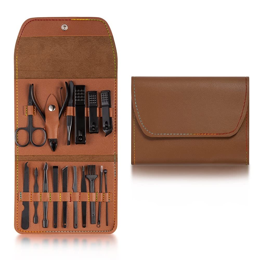 OPKDE Nagelschneider-Set, Edelstahl, Nagelknipser-Set mit faltbarer Tasche, Maniküre-Schneider-Kits, Schere, Make-up, Beauty-Werkzeuge (rot)