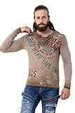 Cipo & Baxx Herren Longsleeve Shirt Sweatshirt Langarmshirt Rundhals Print CL512 Braun L